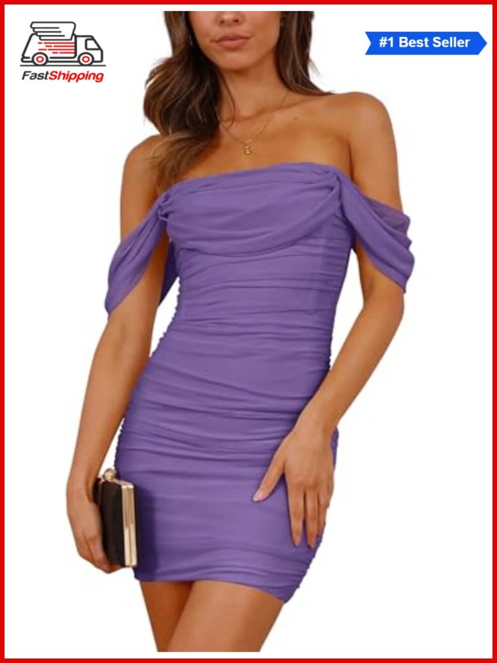 ✨PRETTYGARDEN Women Off Shoulder Ruched Bodycon Mini Dress